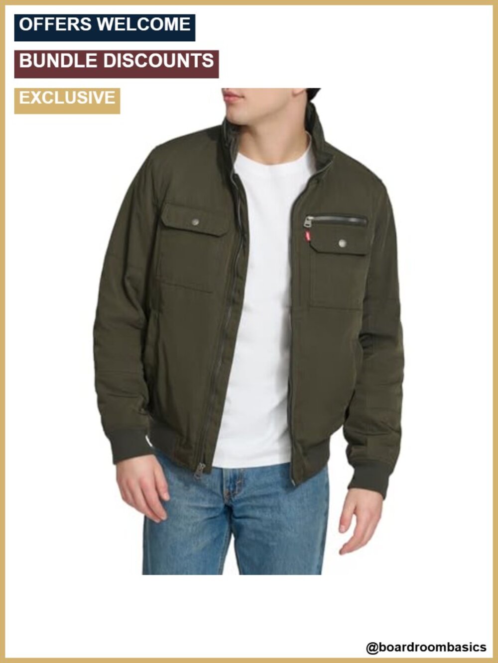 Men's Stand Collar Utility Bomber Jacket Quilted Lining